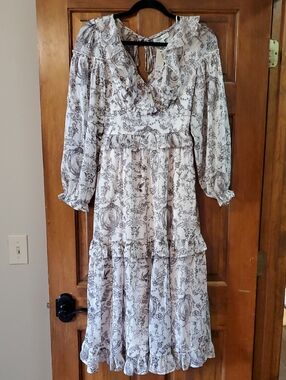 Francesca's Collections Cream and Brown Toile Maxi Dress